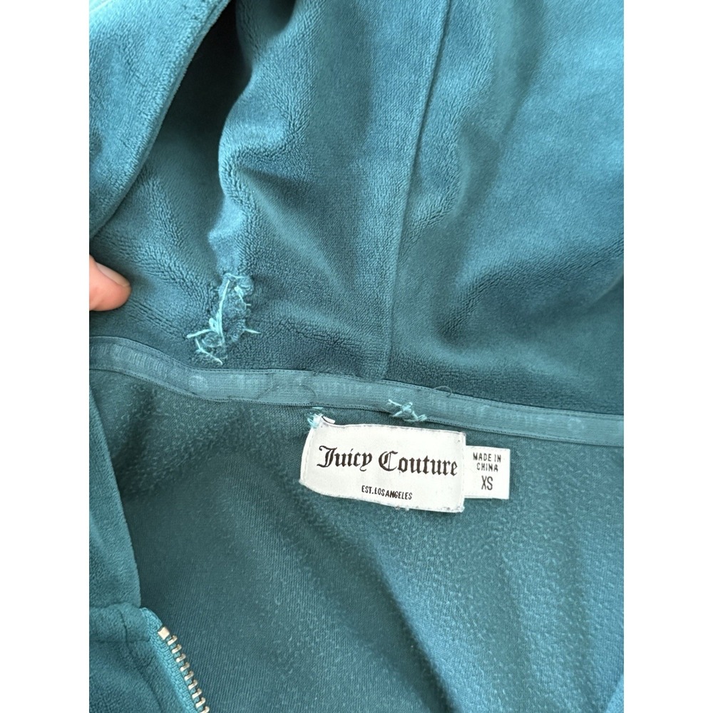Juicy Couture Y2K Jumpsuit‎ Women's XS Velour Teal Hooded Track Soft Feel - Picture 4 of 12